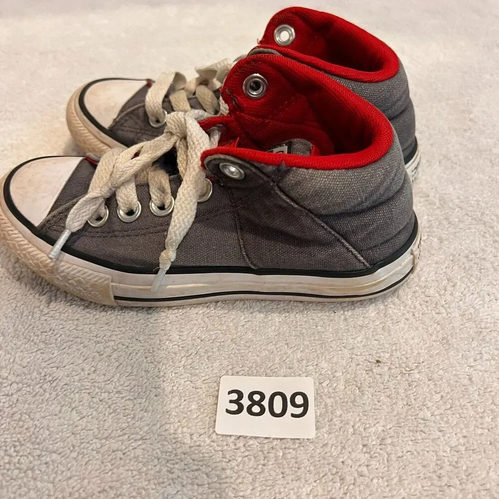 Converse High Top Sneaker All Star Jr Chuck Taylor Gray Red Canvas Lace Up 11.5 - Picture 8 of 8